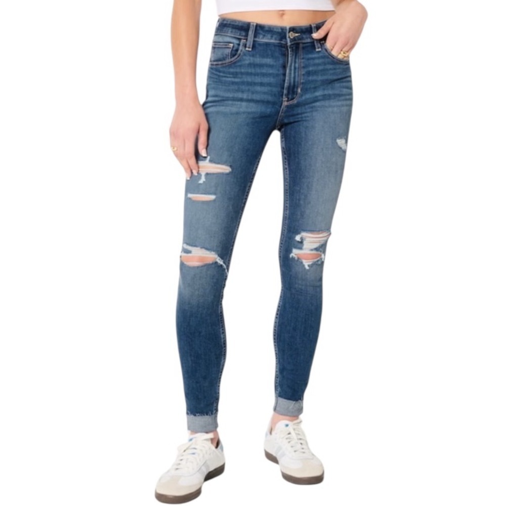 Hollister High Rise Super Skinny Stretch Distressed Jeans Size 15/32